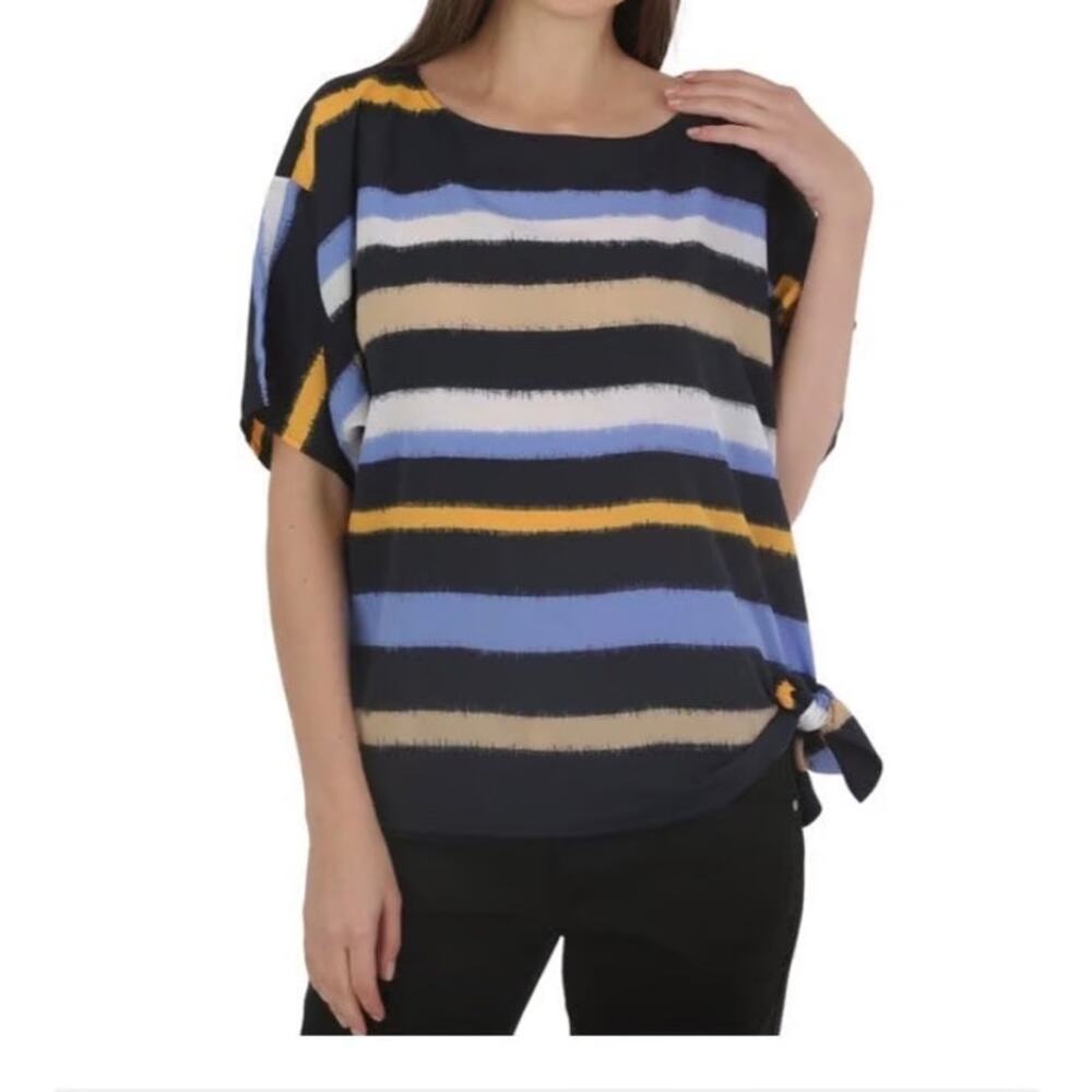 Michael Kors Navy Westcliff Striped Side Tie Dolman Short Sleeve Blouse Plus 3X
